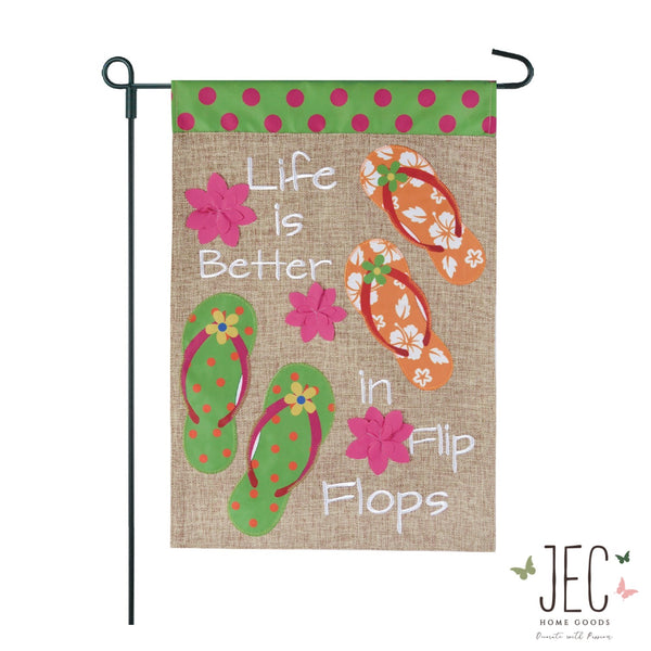 Flip Flop Floral Burlap 2-Sided Garden Flag 12.5x18"