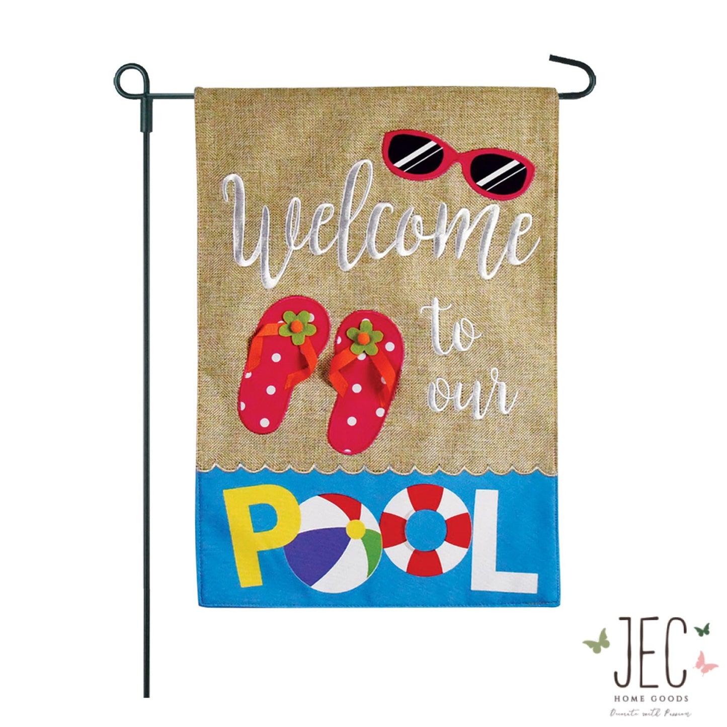 Pool Fun Burlap 2-Sided Garden Flag 12.5x18"