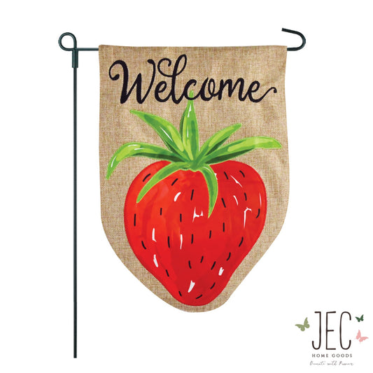 Strawberry Welcome Burlap 2-Sided Garden Flag 12.5x18"