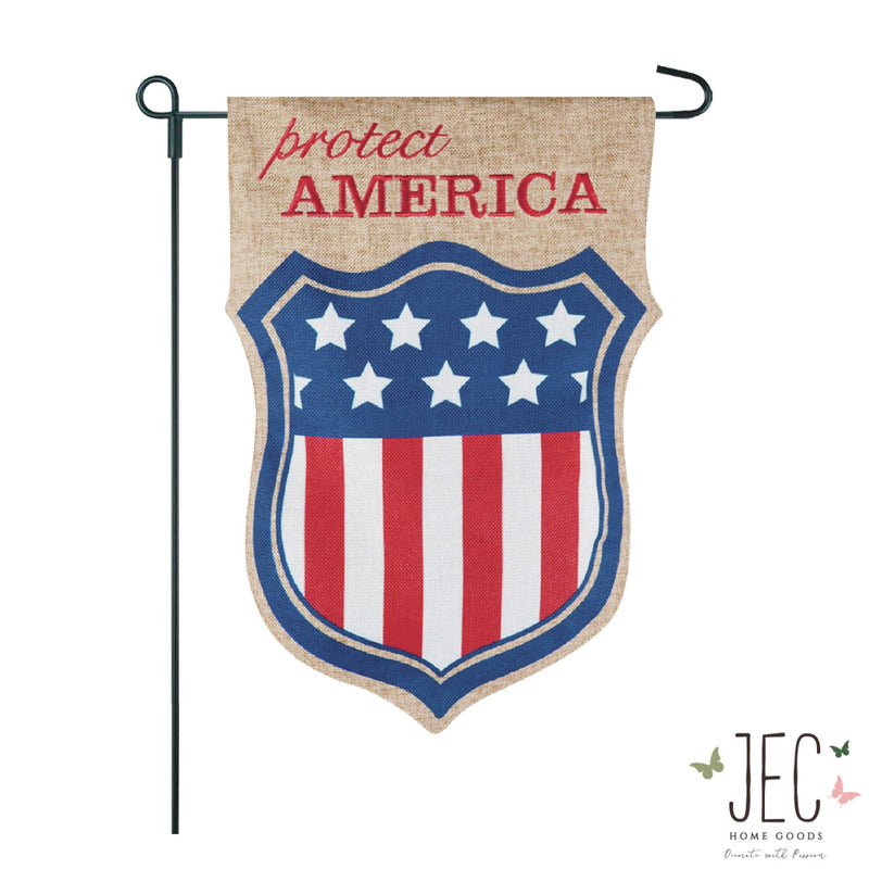 Americana Shield Protect Burlap 2-Sided Garden Flag 12.5x18"