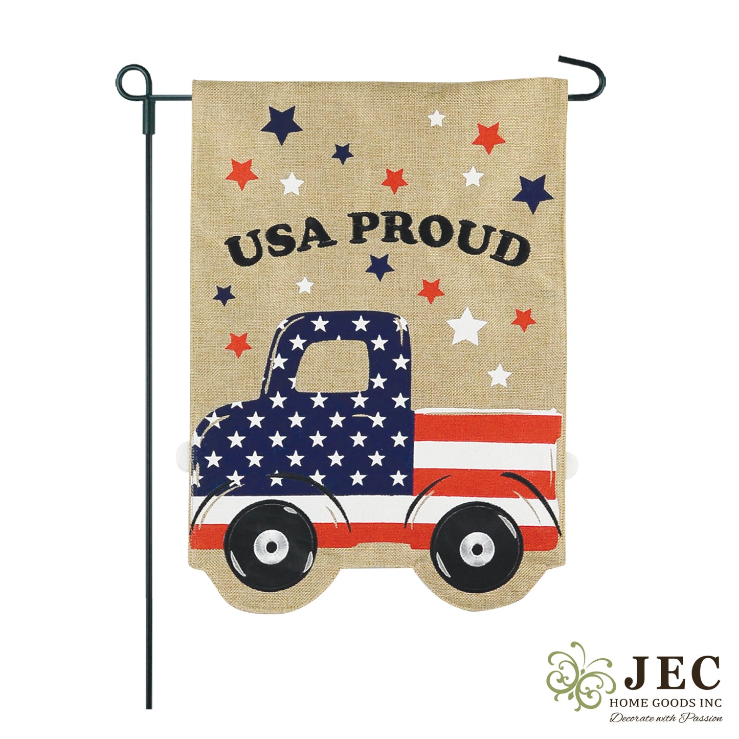 Americana Pick Up Truck Burlap 2-Sided Garden Flag 12.5x18"