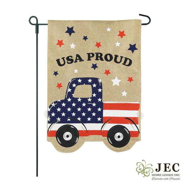 Americana Pick Up Truck Burlap 2-Sided Garden Flag 12.5x18"