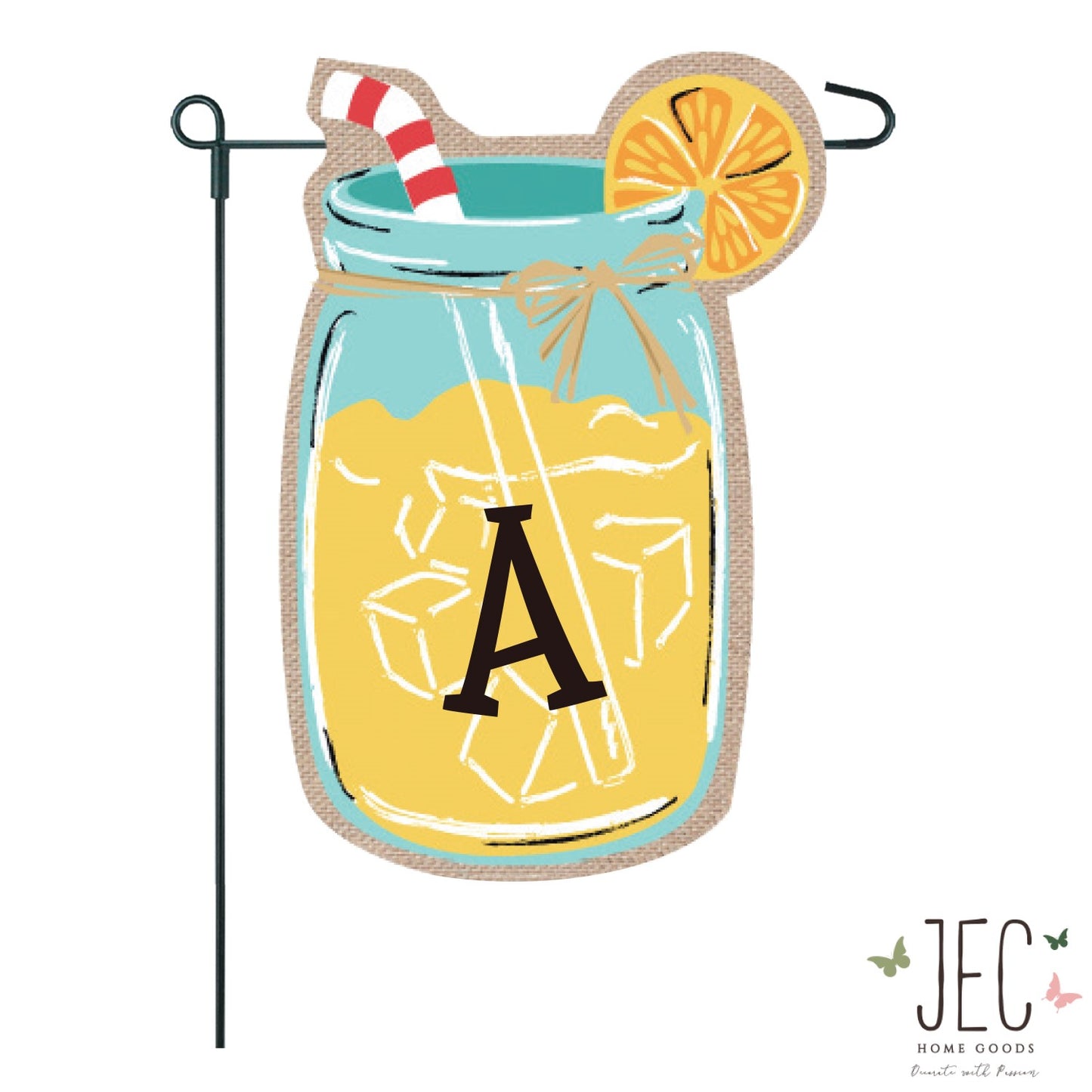 Mason Jar Monogram Burlap 2-Sided Garden Flag 12.5x18"