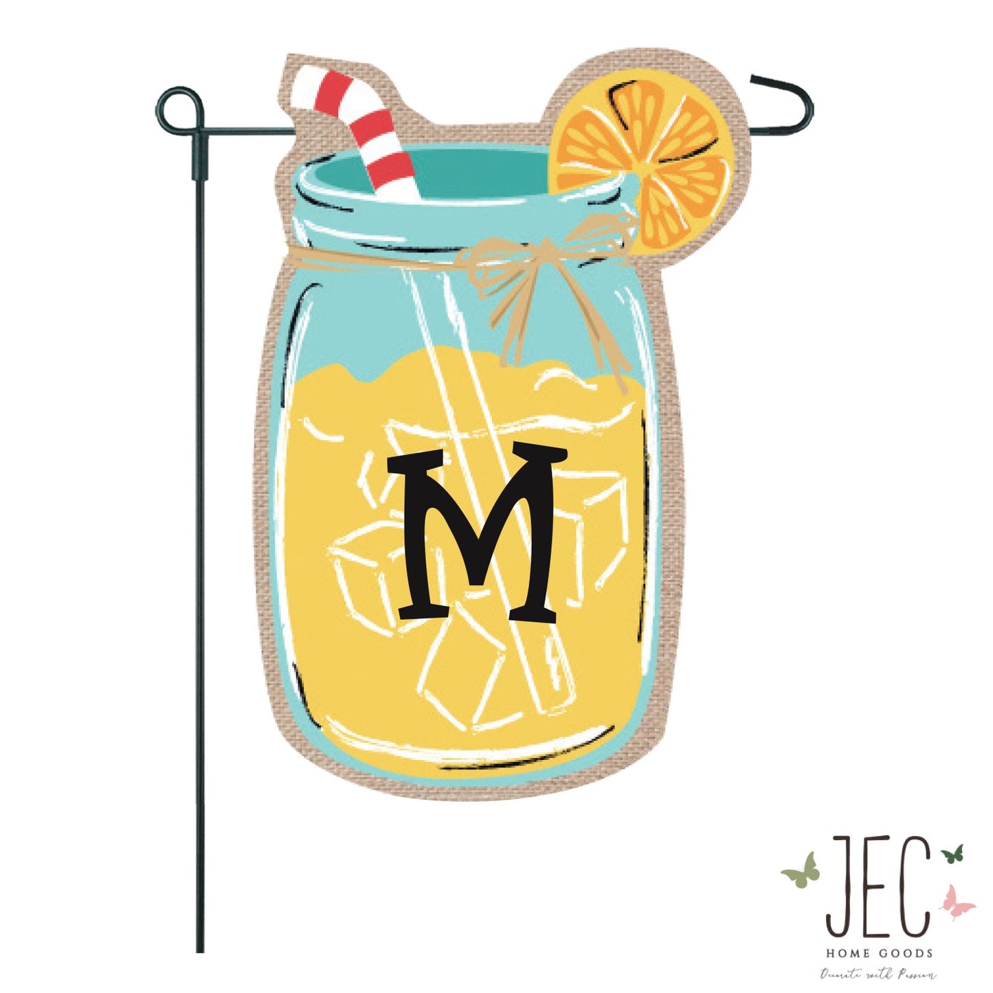 Mason Jar Monogram Burlap 2-Sided Garden Flag 12.5x18"