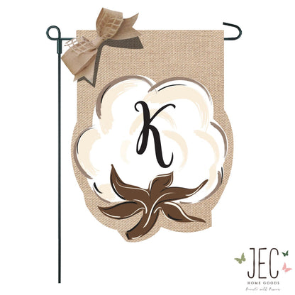 Cotton Boll Monogram Burlap 2-Sided Garden Flag 12.5x18"