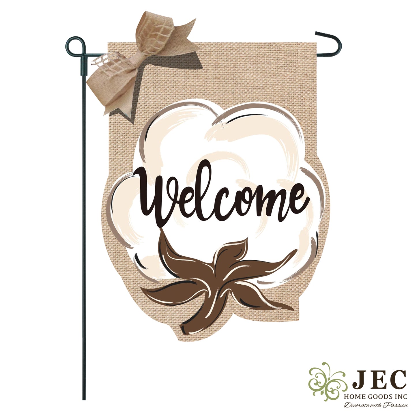 Cotton Boll Welcome Burlap 2-Sided Garden Flag 12.5x18"