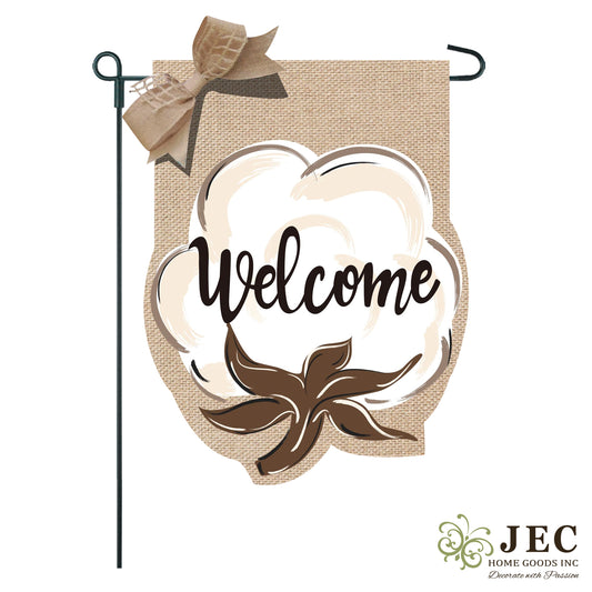 Cotton Boll Welcome Burlap 2-Sided Garden Flag 12.5x18"