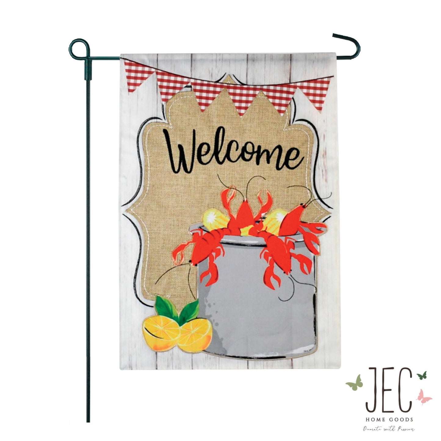 Crawfish Bunting Burlap 2-Sided Garden Flag 12.5x18"