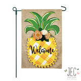 Pineapple Pom Pom Welcome Burlap 2-Sided Garden Flag 12.5x18"