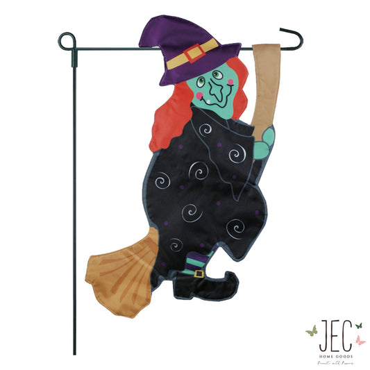 Halloween Witch Broom 2-Sided Garden Flag 12.5x18"