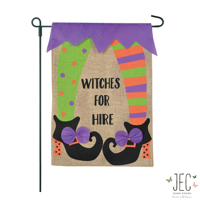 Witches For Hire Burlap 2-Sided Garden Flag 12.5x18"