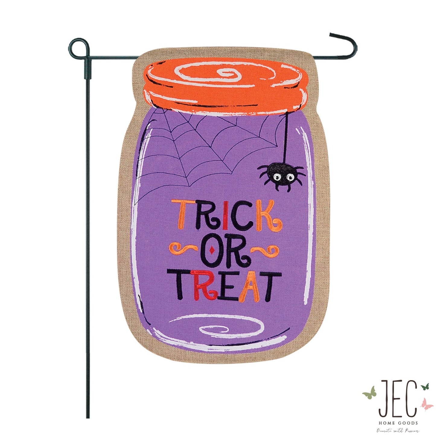 Trick or Treat Mason Jar Burlap 2-Sided Garden Flag 12.5x18"