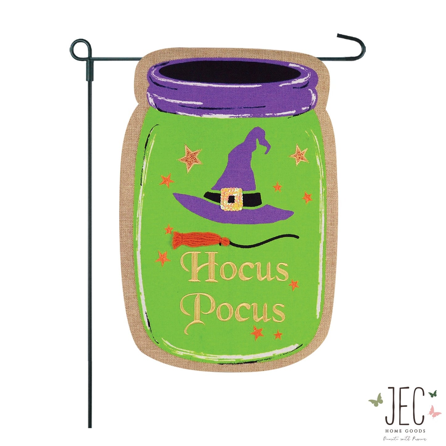 Hocus Pocus Mason Jar Burlap 2-Sided Garden Flag 12.5x18"