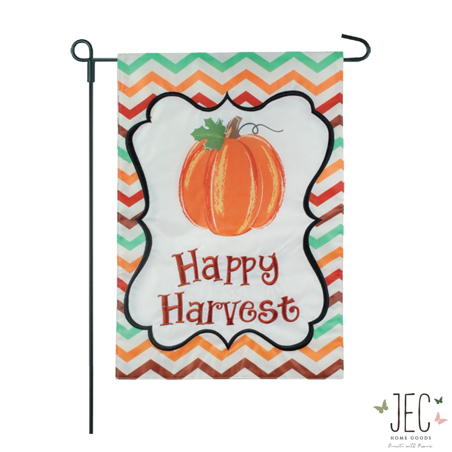 Chevron Happy Harvest 2-Sided Garden Flag 12.5x18"