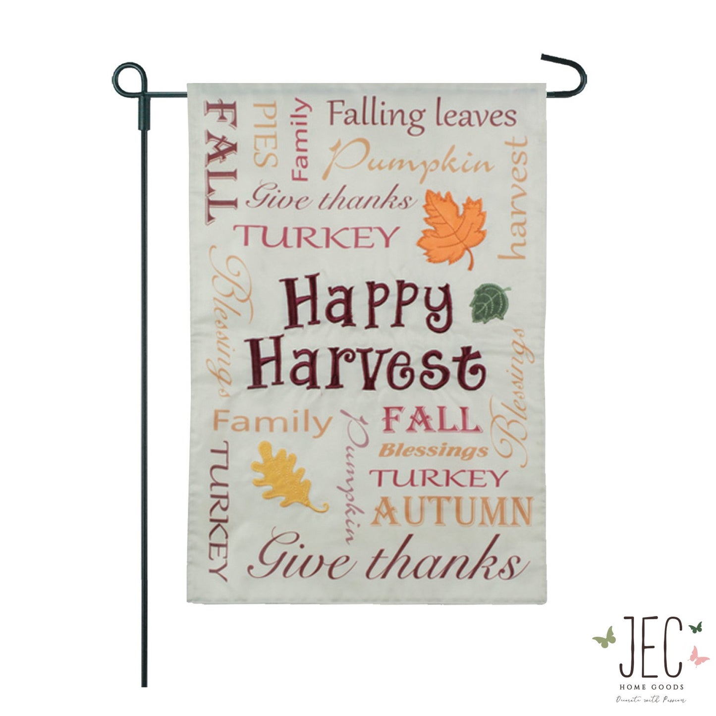 Happy Harvest Typography 2-Sided Garden Flag 12.5x18"