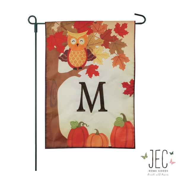 Harvest Owl Monogram 2-Sided Garden Flag 12.5x18"