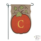 Pumpkin Monogram Burlap 2-Sided Garden Flag 12.5x18"