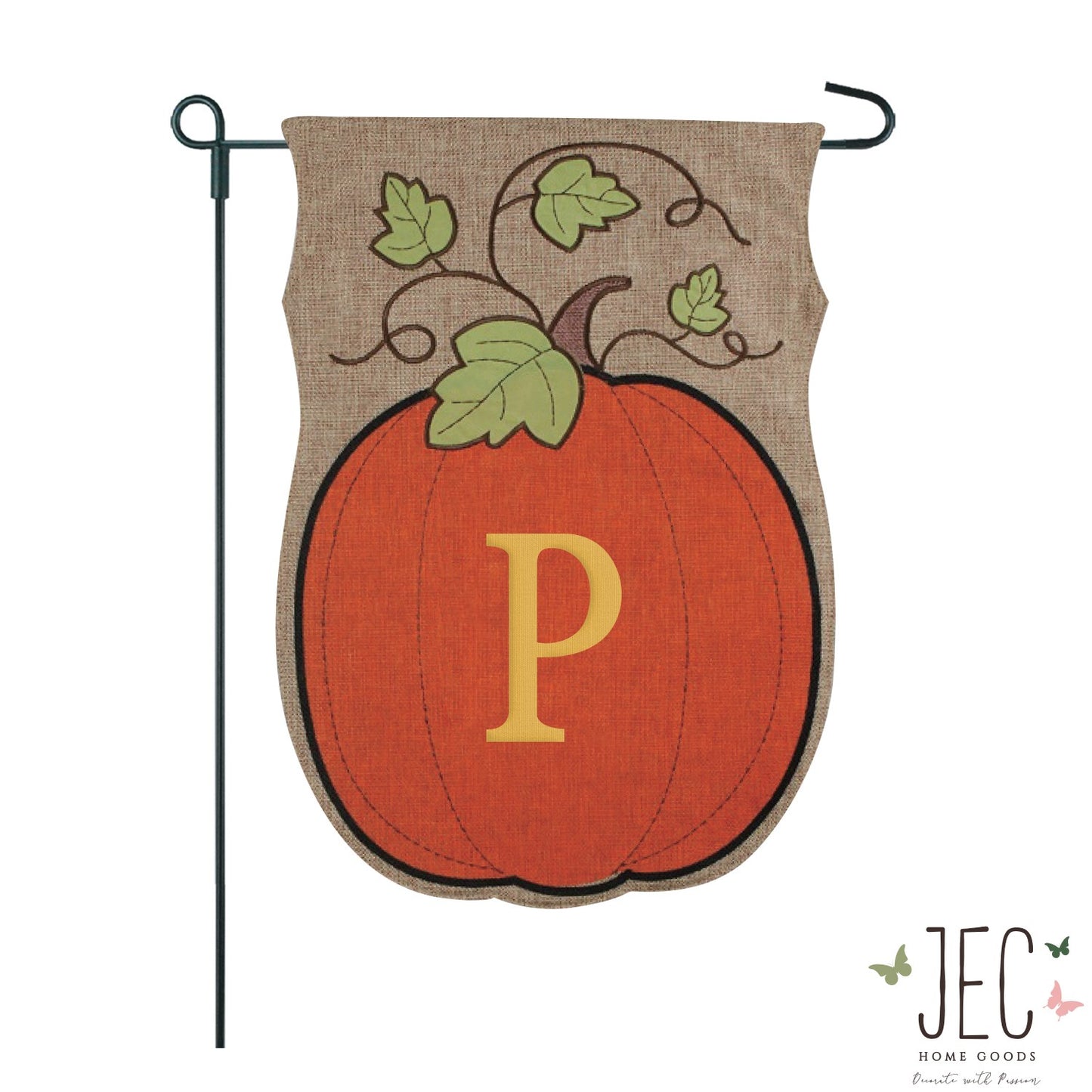 Pumpkin Monogram Burlap 2-Sided Garden Flag 12.5x18"