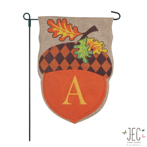 Acorn Monogram Burlap 2-Sided Garden Flag 12.5x18"