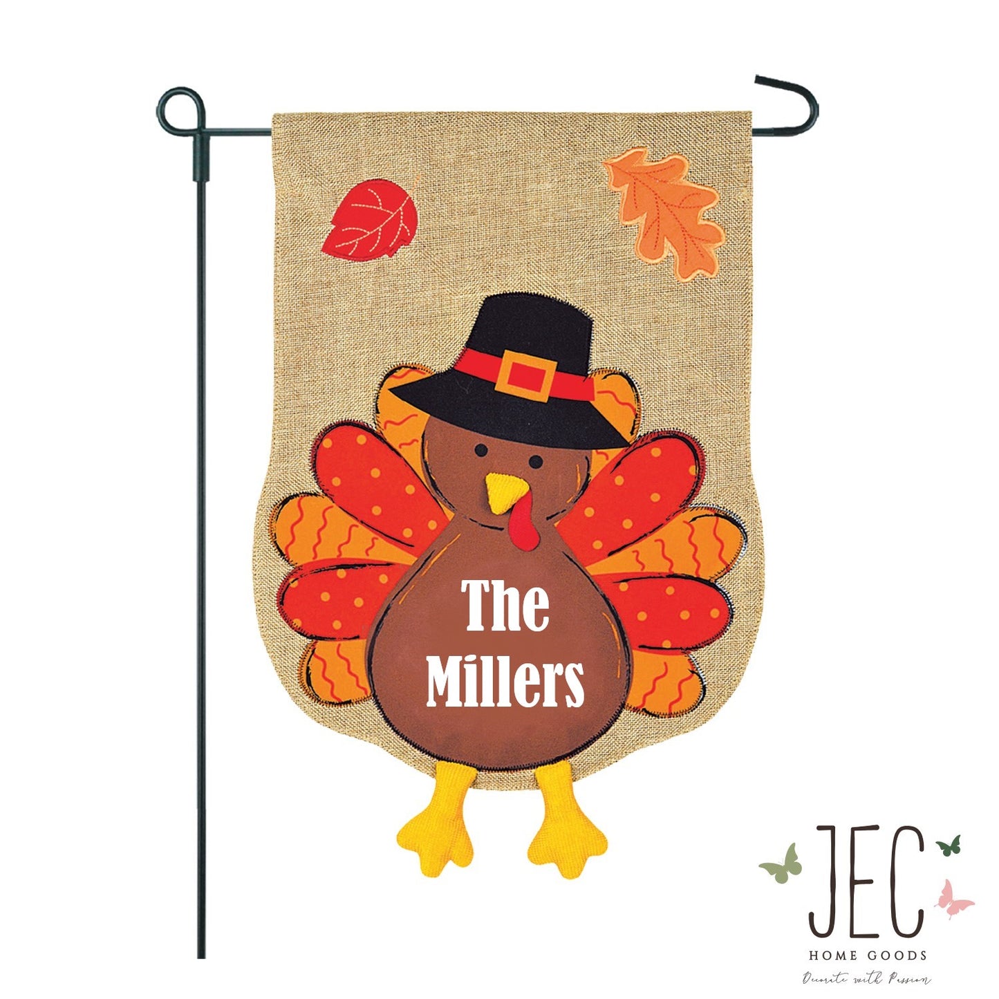 Personalized Turkey Burlap 2-Sided Garden Flag 12.5x18"