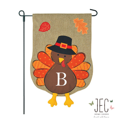 Turkey Monogram Burlap 2-Sided Garden Flag 12.5x18"