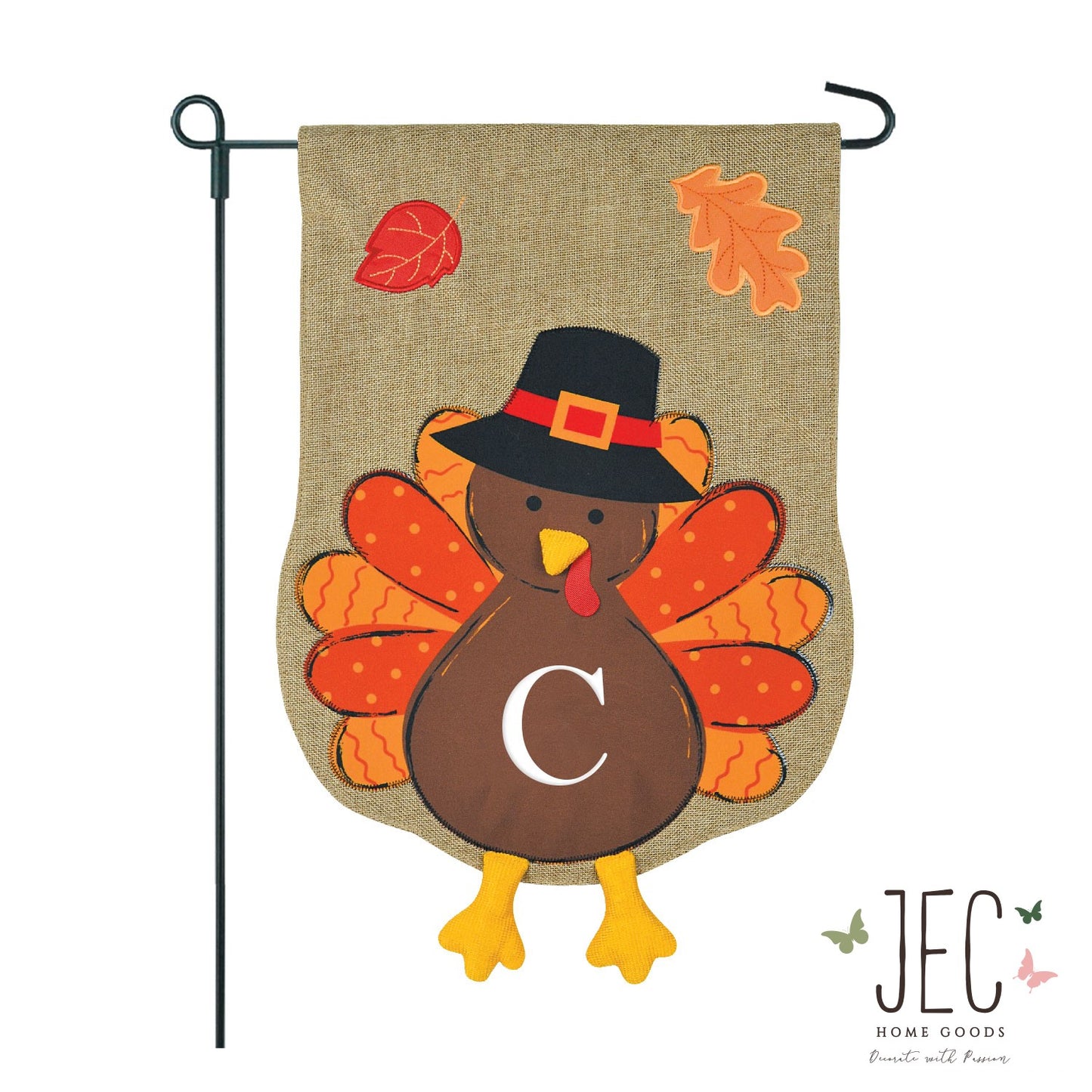 Turkey Monogram Burlap 2-Sided Garden Flag 12.5x18"