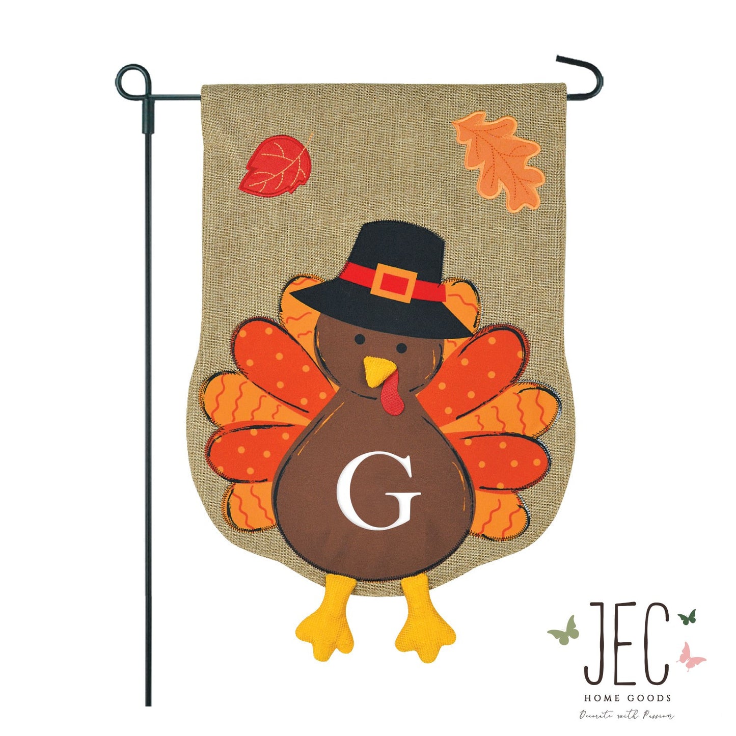 Turkey Monogram Burlap 2-Sided Garden Flag 12.5x18"