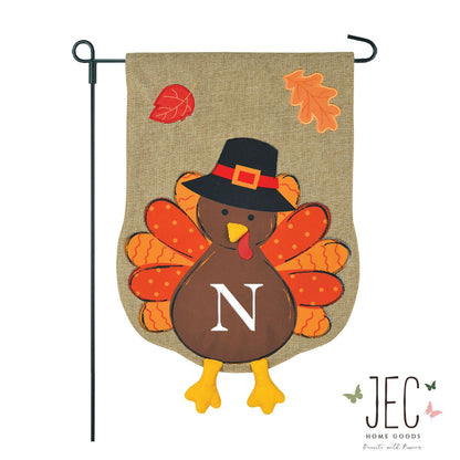 Turkey Monogram Burlap 2-Sided Garden Flag 12.5x18"