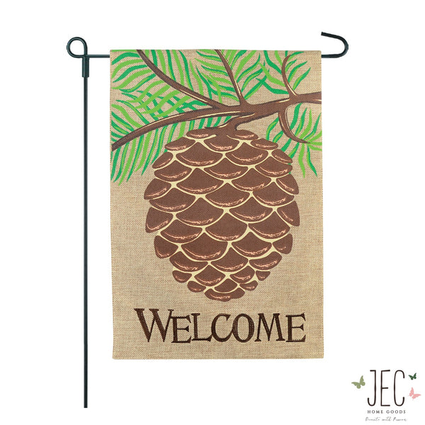 Pine Cone Welcome Burlap 2-Sided Garden Flag 12.5x18"