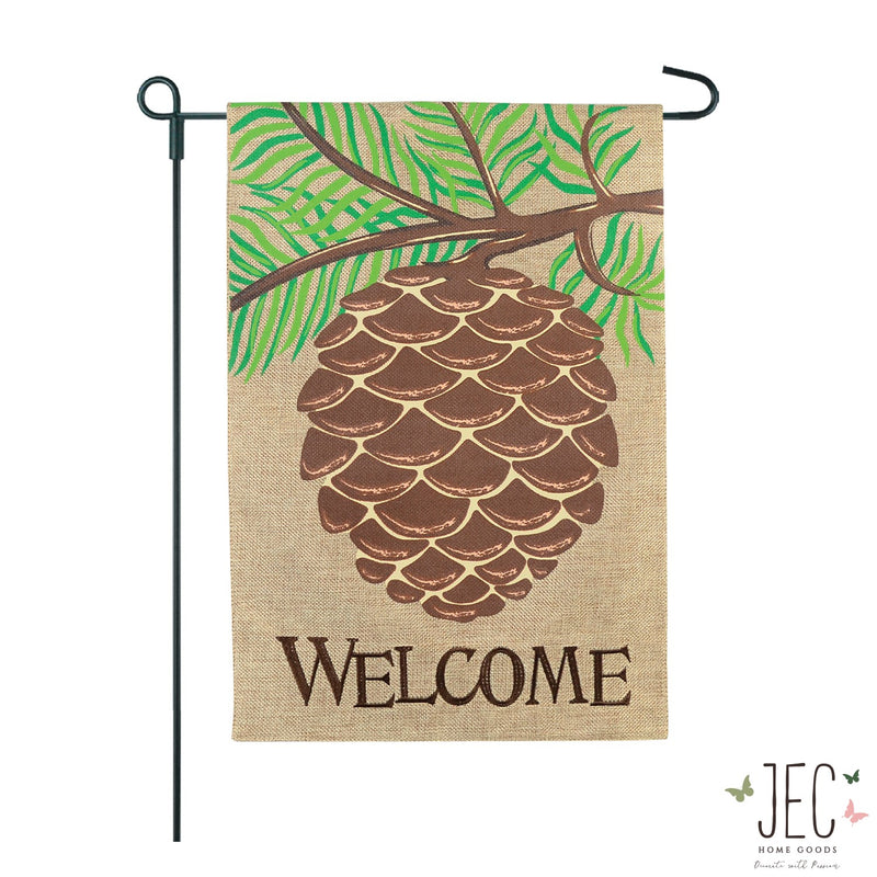 Pine Cone Welcome Burlap 2-Sided Garden Flag 12.5x18