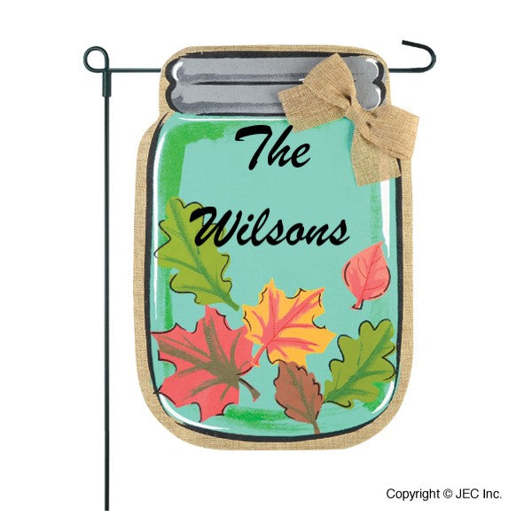 Personalized Mason Jar Leaves Burlap 2-Sided Garden Flag 12.5x18"