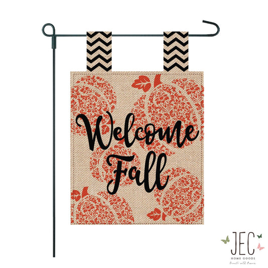 Harvest Pumpkin Welcome Fall Burlap 2-Sided Garden Flag 12.5x18"