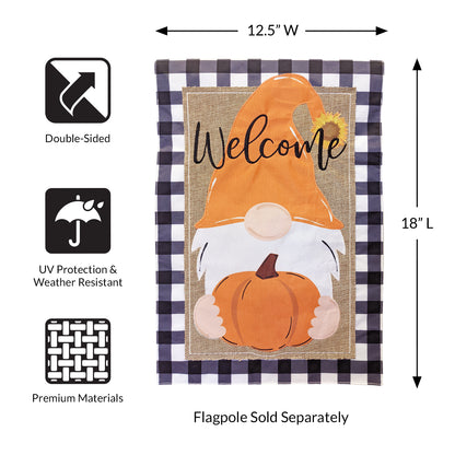 Fall Gnome Burlap 2-Sided Garden Flag 12.5x18"