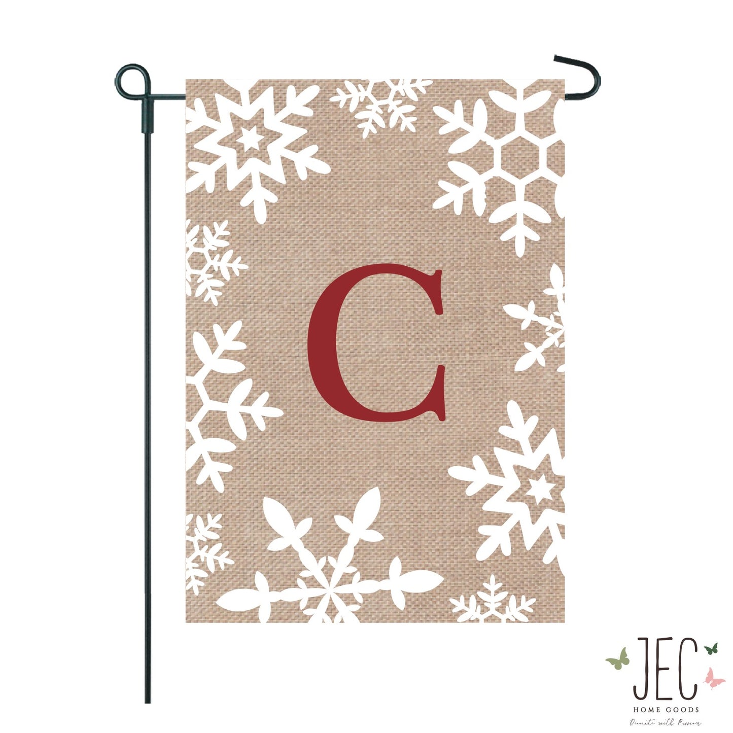 Snowflakes Monogram Burlap 2-Sided Garden Flag 12.5x18"