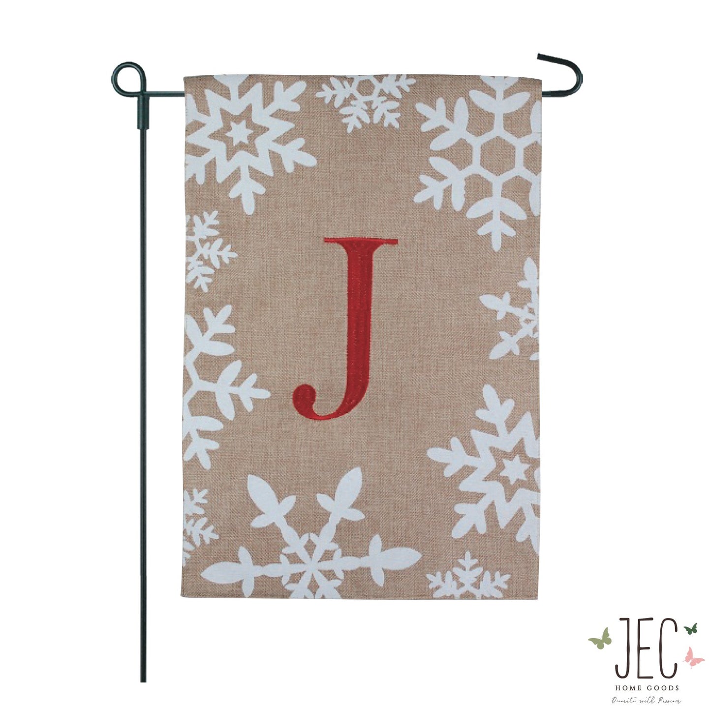 Snowflakes Monogram Burlap 2-Sided Garden Flag 12.5x18"