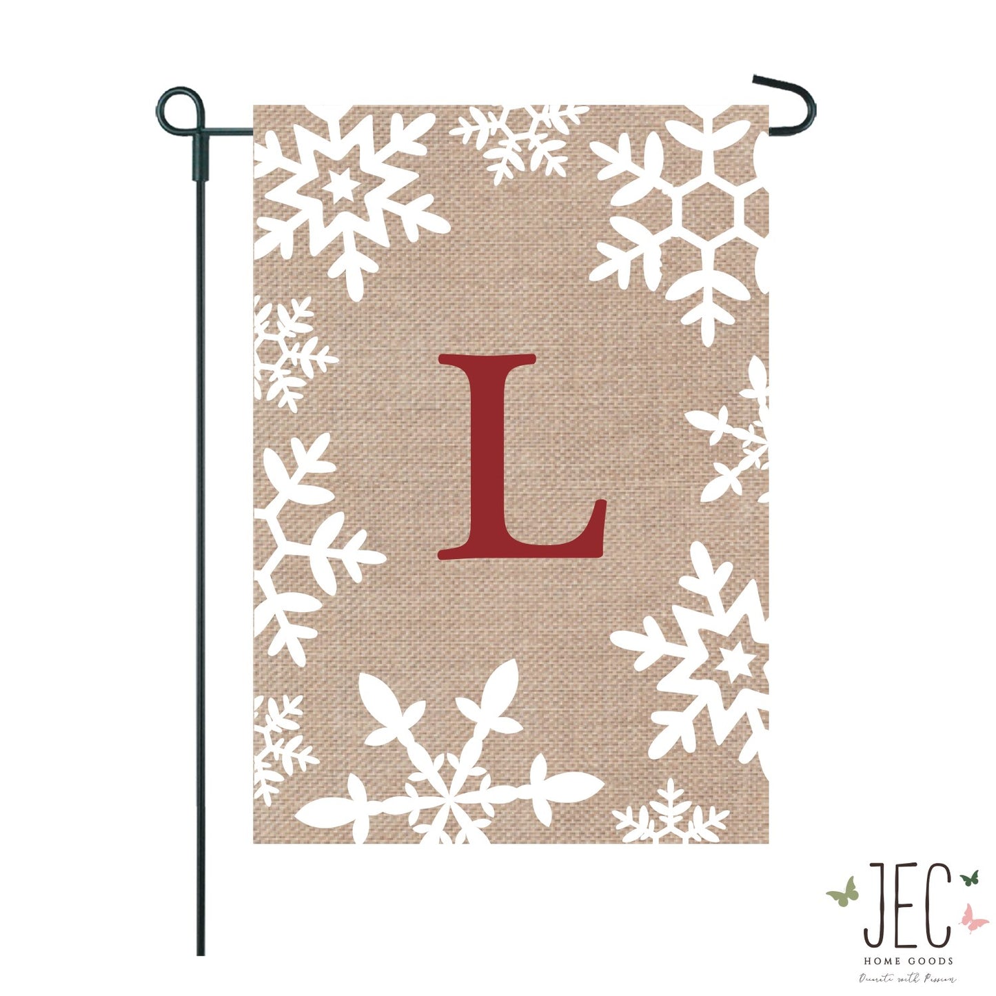 Snowflakes Monogram Burlap 2-Sided Garden Flag 12.5x18"