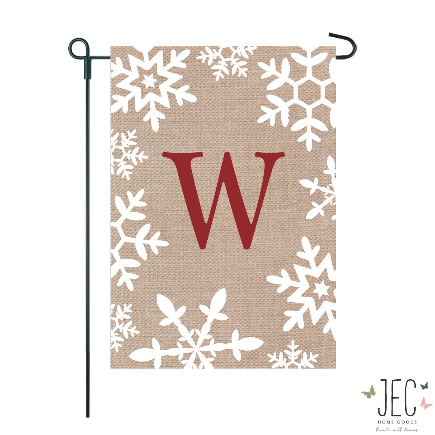 Snowflakes Monogram Burlap 2-Sided Garden Flag 12.5x18"