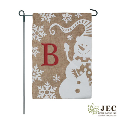 Snowman Monogram Burlap 2-Sided Garden Flag 12.5x18"