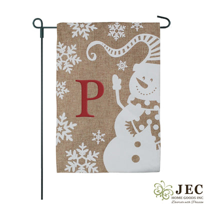 Snowman Monogram Burlap 2-Sided Garden Flag 12.5x18"