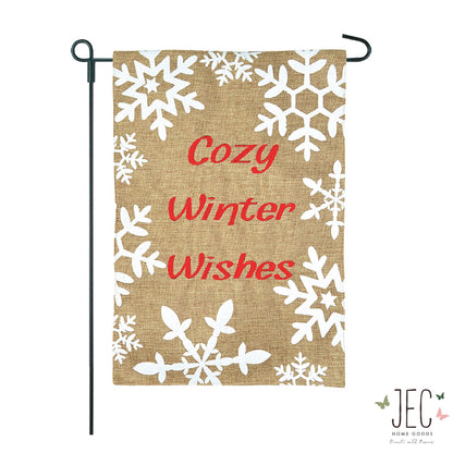 Christmas Winter Snowflakes Burlap 2-Sided Garden Flag 12.5x18"
