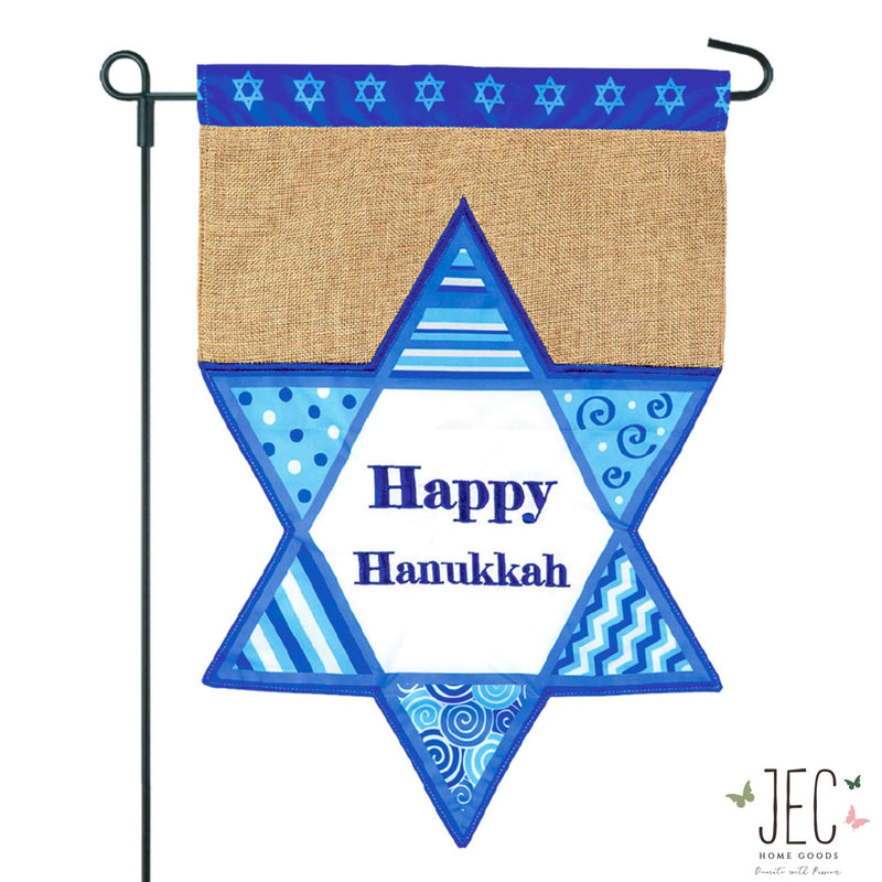 Happy Hanukkah Burlap 2-Sided Garden Flag 12.5x18"