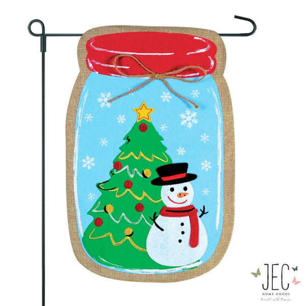 Christmas Tree Mason Jar Burlap 2-Sided Garden Flag 12.5x18"