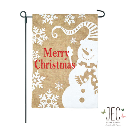 Christmas Snowman Burlap 2-Sided Garden Flag 12.5x18"