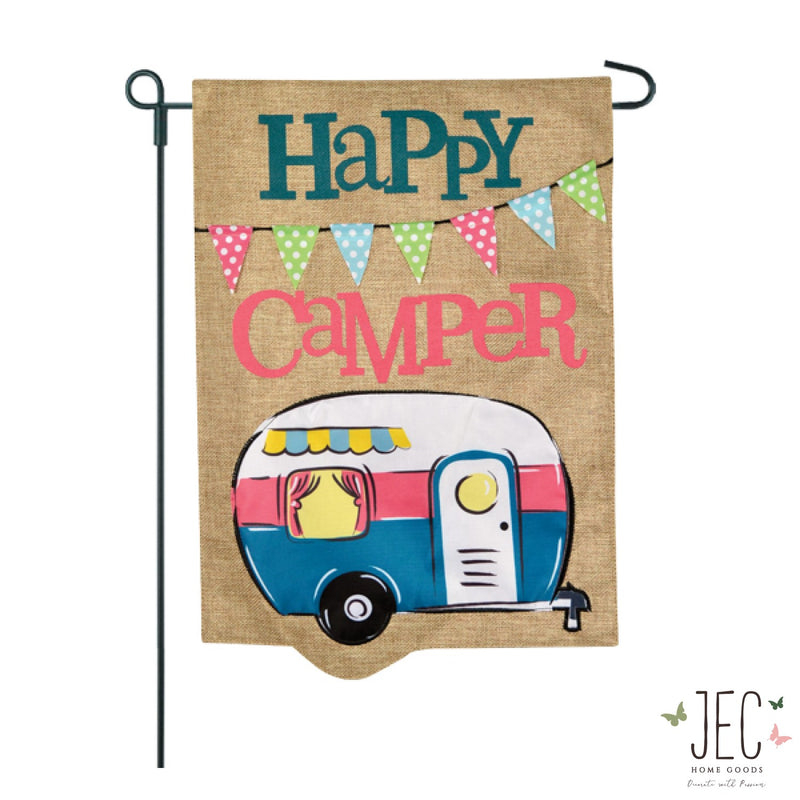Happy Camper Burlap 2-Sided Garden Flag 12.5x18"