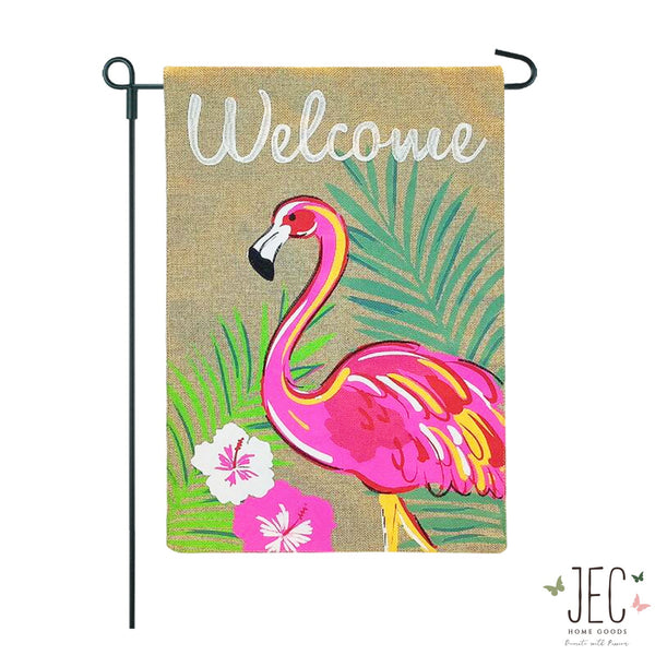 Flamingo Welcome Burlap 2-Sided Garden Flag 12.5x18"