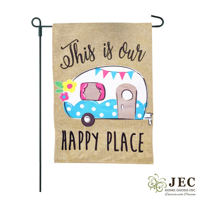 Camper Happy Place Burlap 2-Sided Garden Flag 12.5x18"