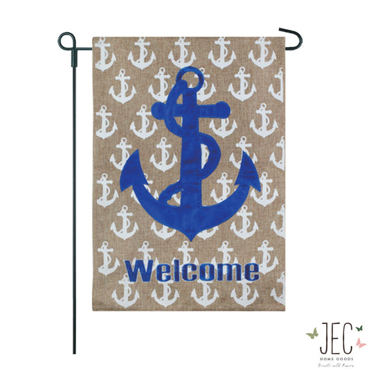 Coastal Anchor Welcome Burlap 2-Sided Garden Flag 12.5x18"