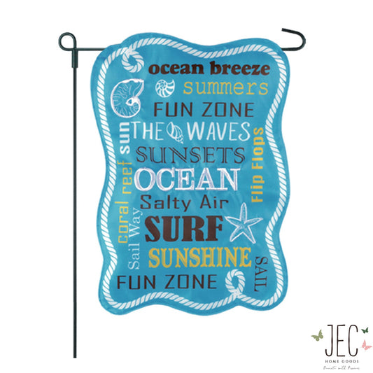 Coastal Typography 2-Sided Garden Flag 12.5x18"