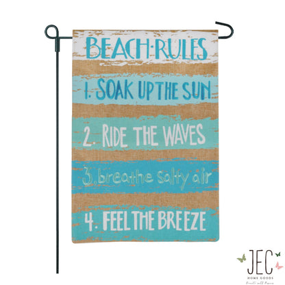 Beach Rules Burlap 2-Sided Garden Flag 12.5x18"