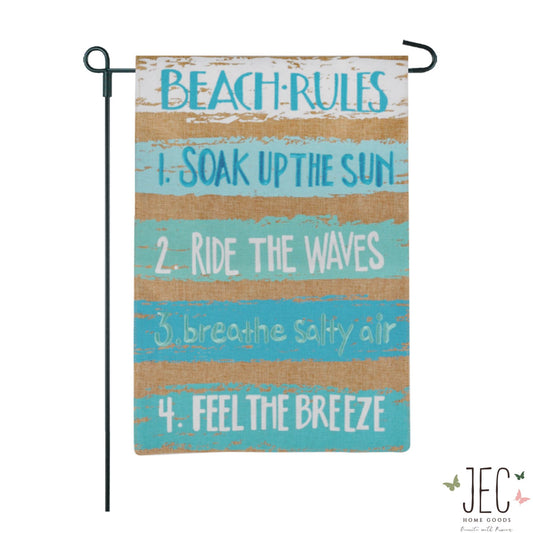 Beach Rules Burlap 2-Sided Garden Flag 12.5x18"